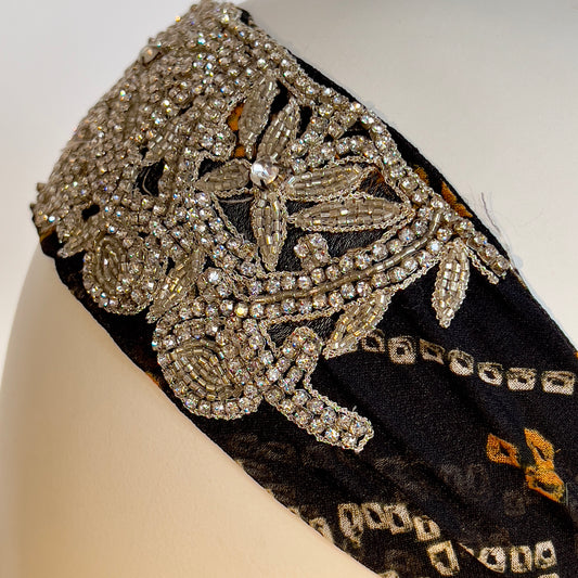 The Tiara black tie-dye crystal-embroidered headband with elastic back by PERIPHERII