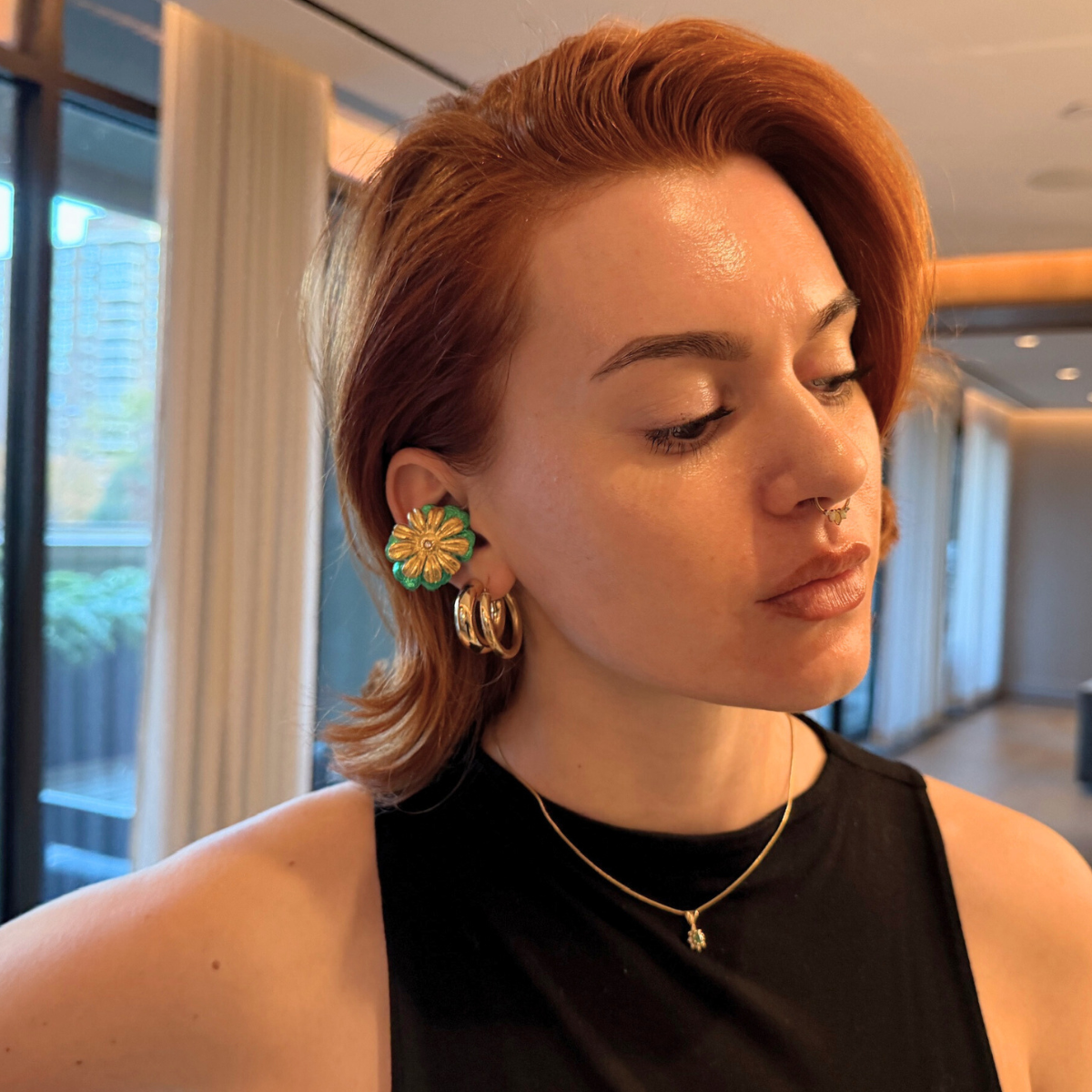 Priamble™ Swati Audio Earrings in Gold Green – Open-ear Bluetooth® earphones by PERIPHERII