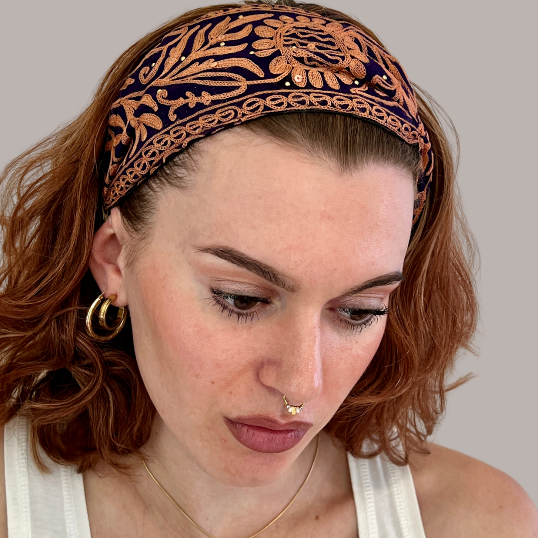 Royal Purple And Pink Embroidered Headband