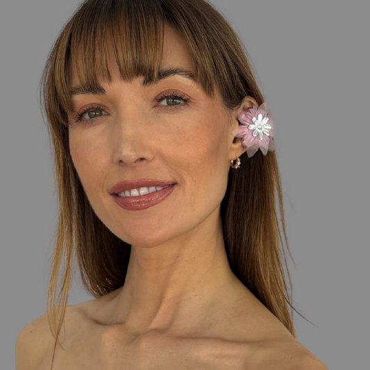 Priamble Floral Audio Earrings in Silver and Quartz with Bluetooth Connectivity