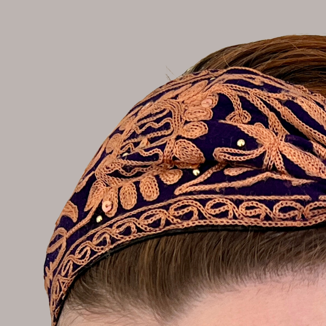 Royal Purple And Pink Embroidered Headband