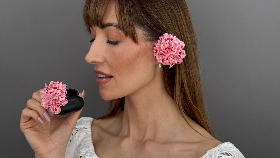 PRIAMBLE™ Blossom Collection pink open-ear audio earrings by Peripherii, SS26 Audio Couture