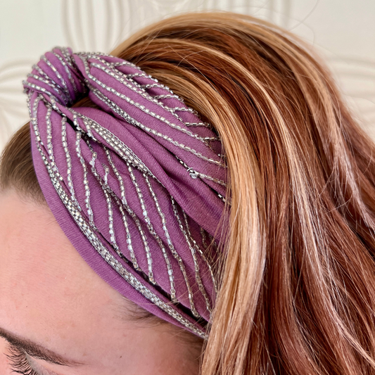 Bugle bead-covered turban headband