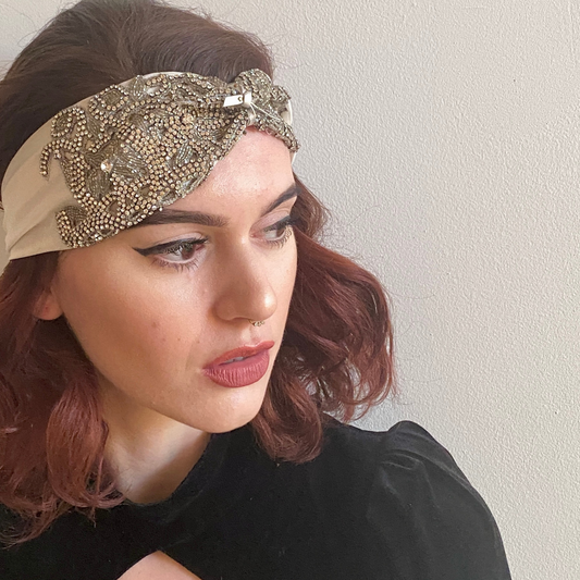 Wide crystal embroidered headband