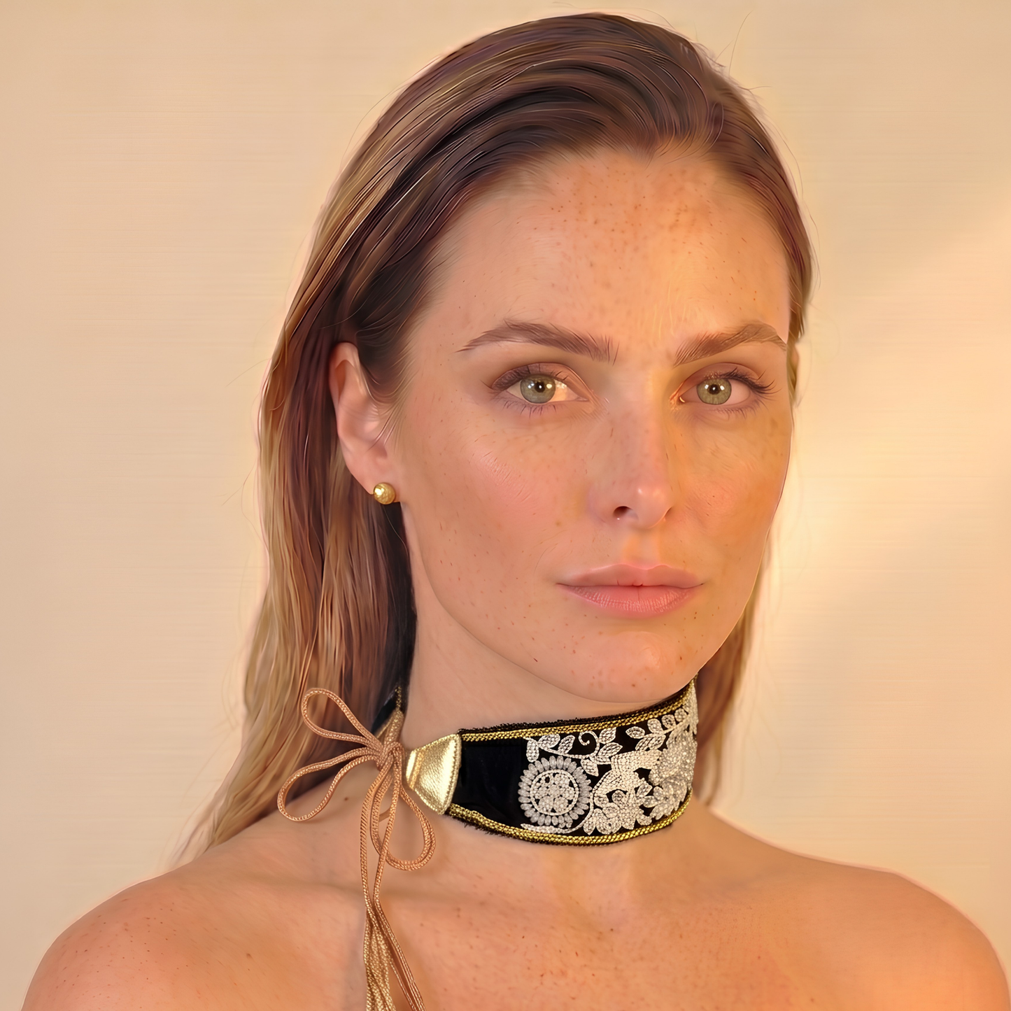 The Goddess — Tie-back, Hand-Embroidered Headband/Collar