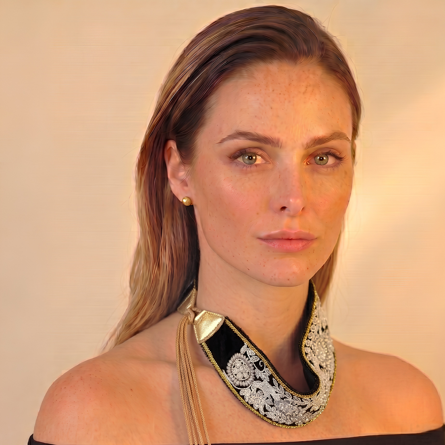 The Goddess — Tie-back, Hand-Embroidered Headband/Collar