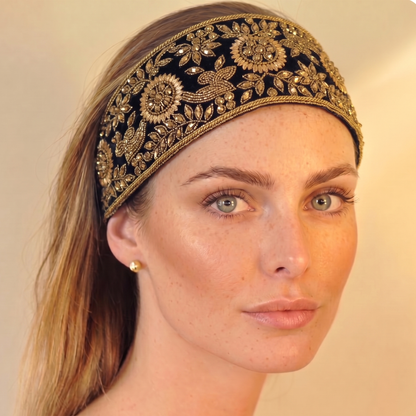 The Goddess — Tie-back, Hand-Embroidered Headband/Collar