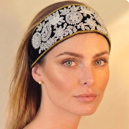 The Goddess — Tie-back, Hand-Embroidered Headband/Collar