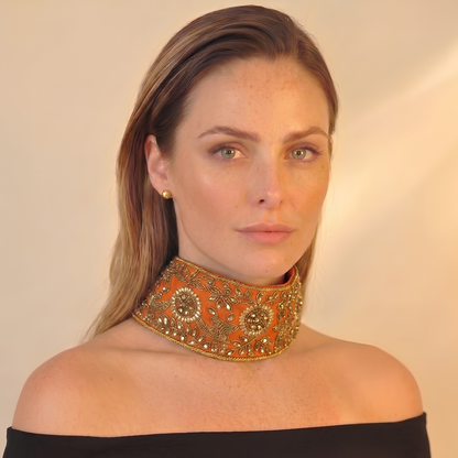 The Goddess — Tie-back, Hand-Embroidered Headband/Collar