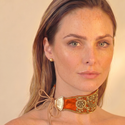 The Goddess — Tie-back, Hand-Embroidered Headband/Collar