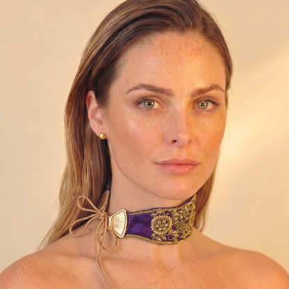 The Goddess — Tie-back, Hand-Embroidered Headband/Collar