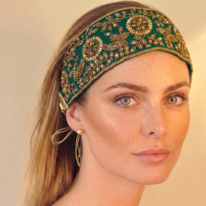 The Goddess — Tie-back, Hand-Embroidered Headband/Collar