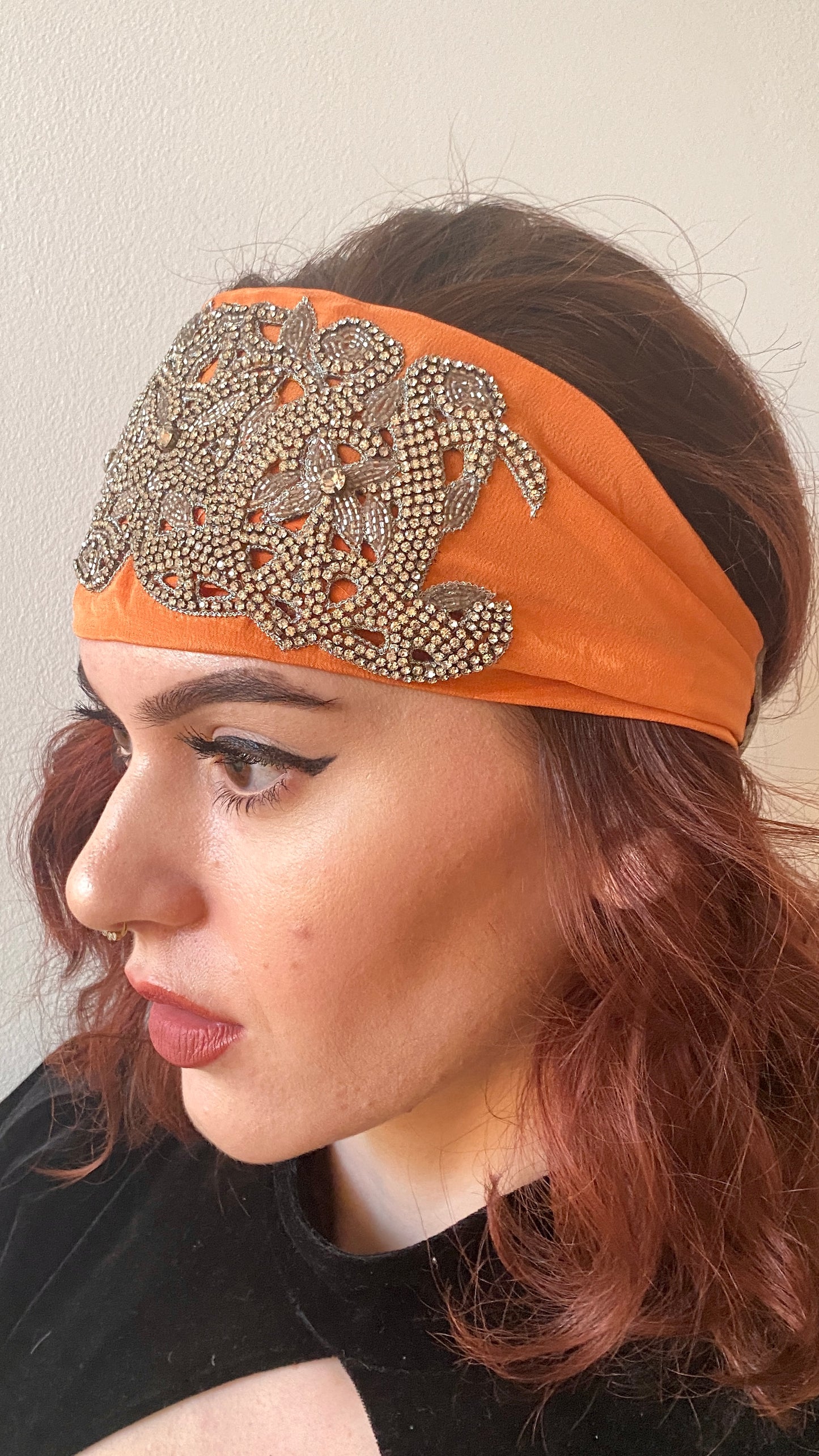 Wide crystal embroidered headband