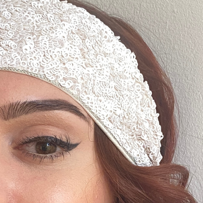 Ivory wide sequin embroidered headband