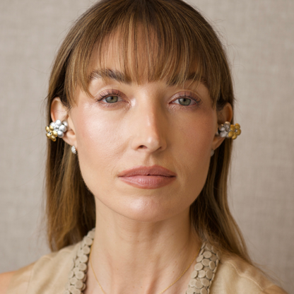 PRIAMBLE Mila Open-Ear Audio Earrings in Silver/Gold – Front View