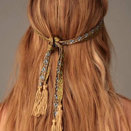 Custom made woven tassel ties headband, wristlet, purse charm, and neck tie. 