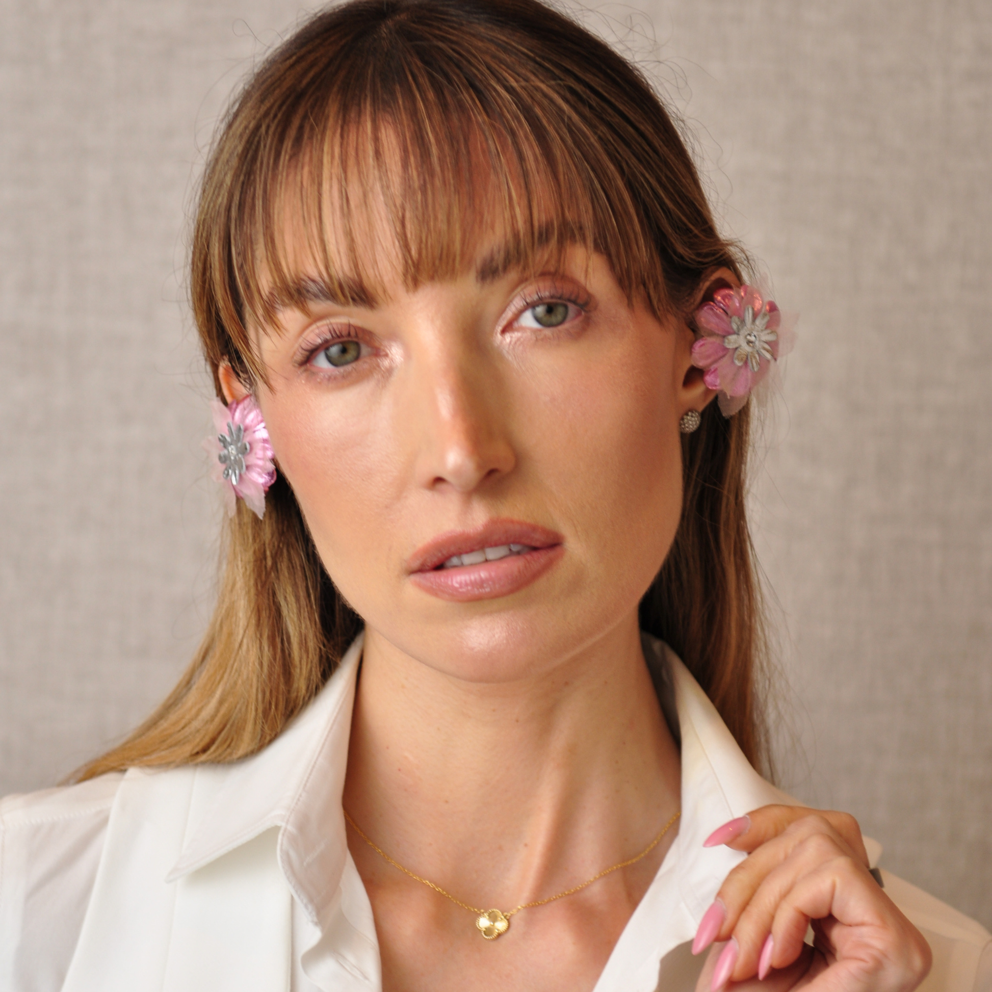 PRIAMBLE Audio Earrings – Swati in Pink Silver, front view