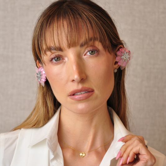 PRIAMBLE Audio Earrings – Swati in Pink Silver, front view