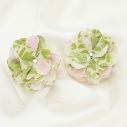 PRIAMBLE™ Blossom Audio Earrings in Ivory, pink and green – product view by PERIPHERII