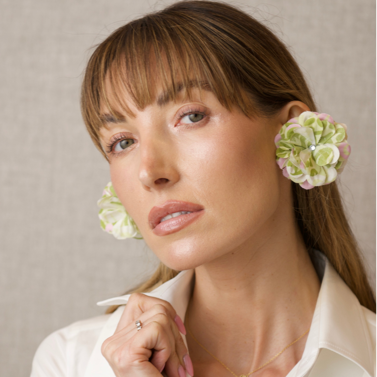 PRIAMBLE™ Blossom Audio Earrings in Ivory Mix with pink and green by PERIPHERII
