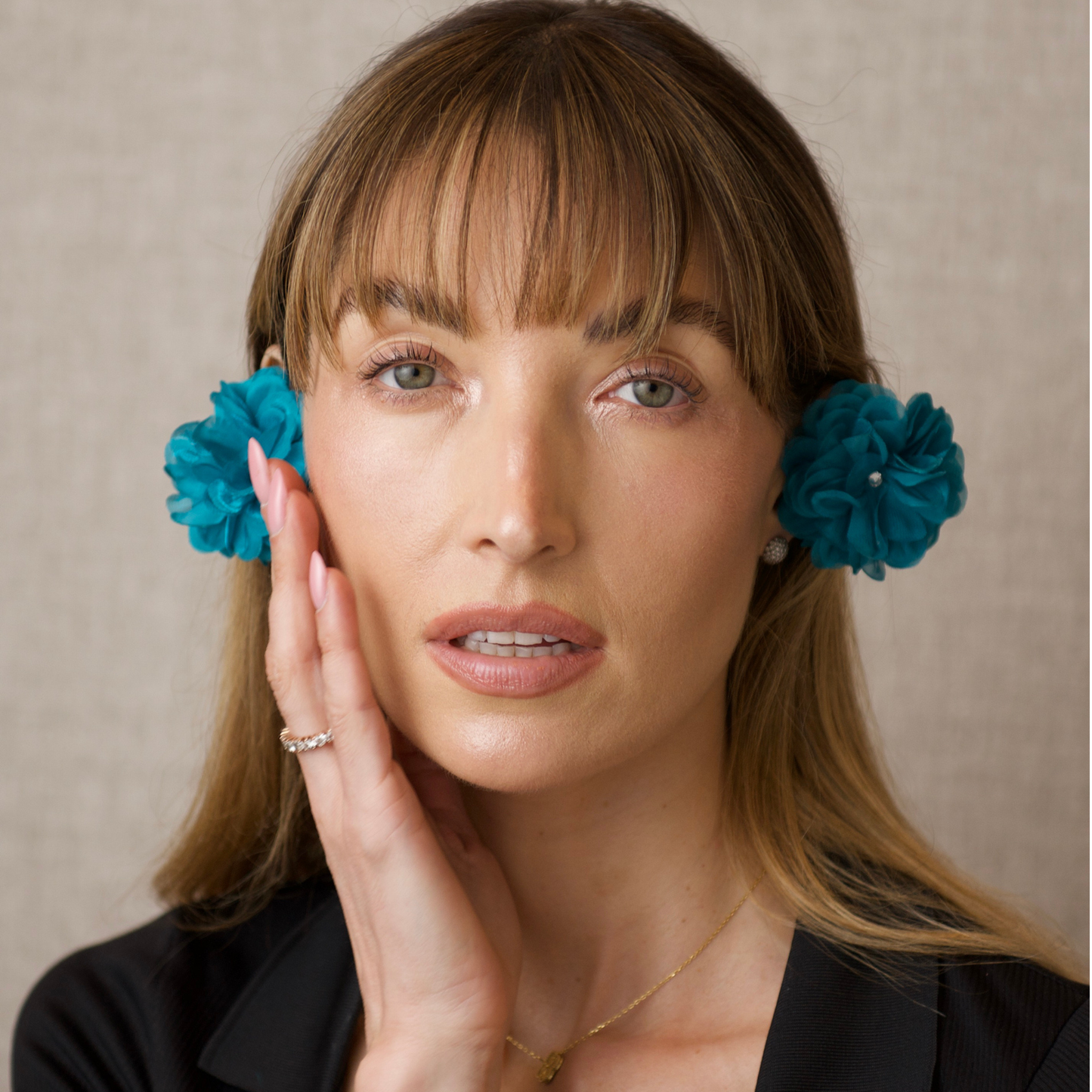 PRIAMBLE™ Blossom Audio Earrings in Teal – front product view by PERIPHERII