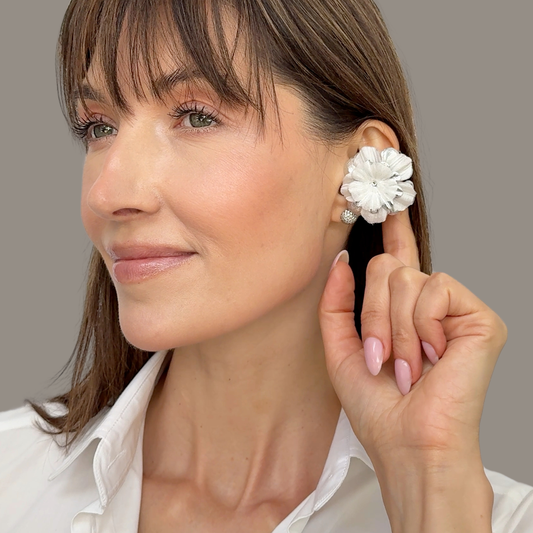 Priamble™ Neelika Audio Earrings in Silver White – Open-ear Bluetooth® earphones by PERIPHERII