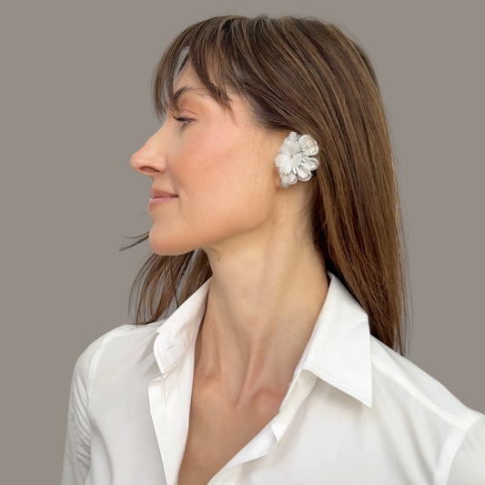 Priamble™ Neelika Audio Earrings in Silver White – Open-ear Bluetooth® earphones by PERIPHERII