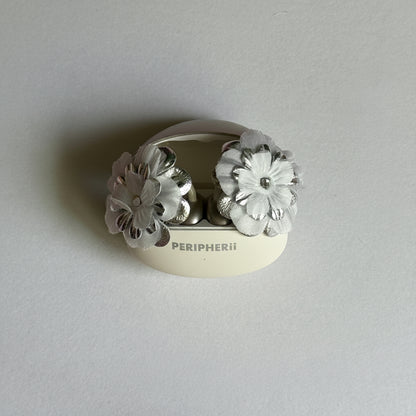 PRIAMBLE Audio Earrings by Peripherii in Silver Ivory nestled in the charger