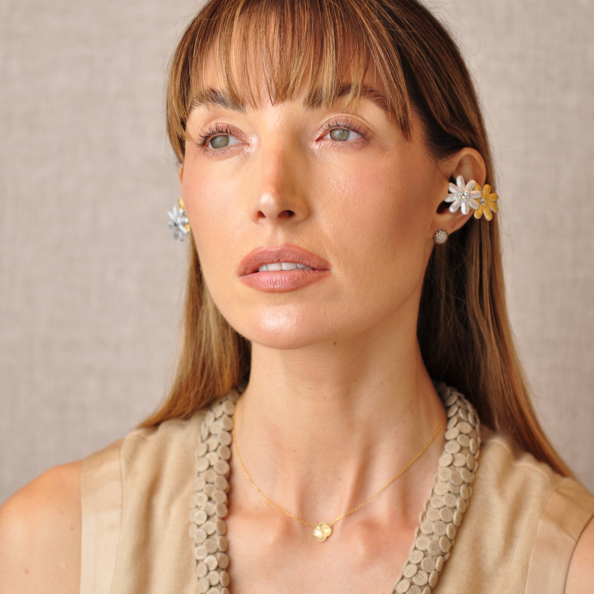 PRIAMBLE Promil Open-Ear Audio Earrings in Silver/Gold – On Model