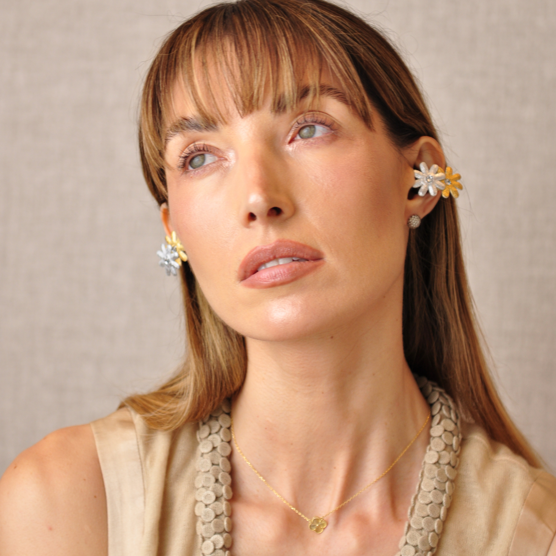 PRIAMBLE Promil Open-Ear Audio Earrings in Silver/Gold – Side View
