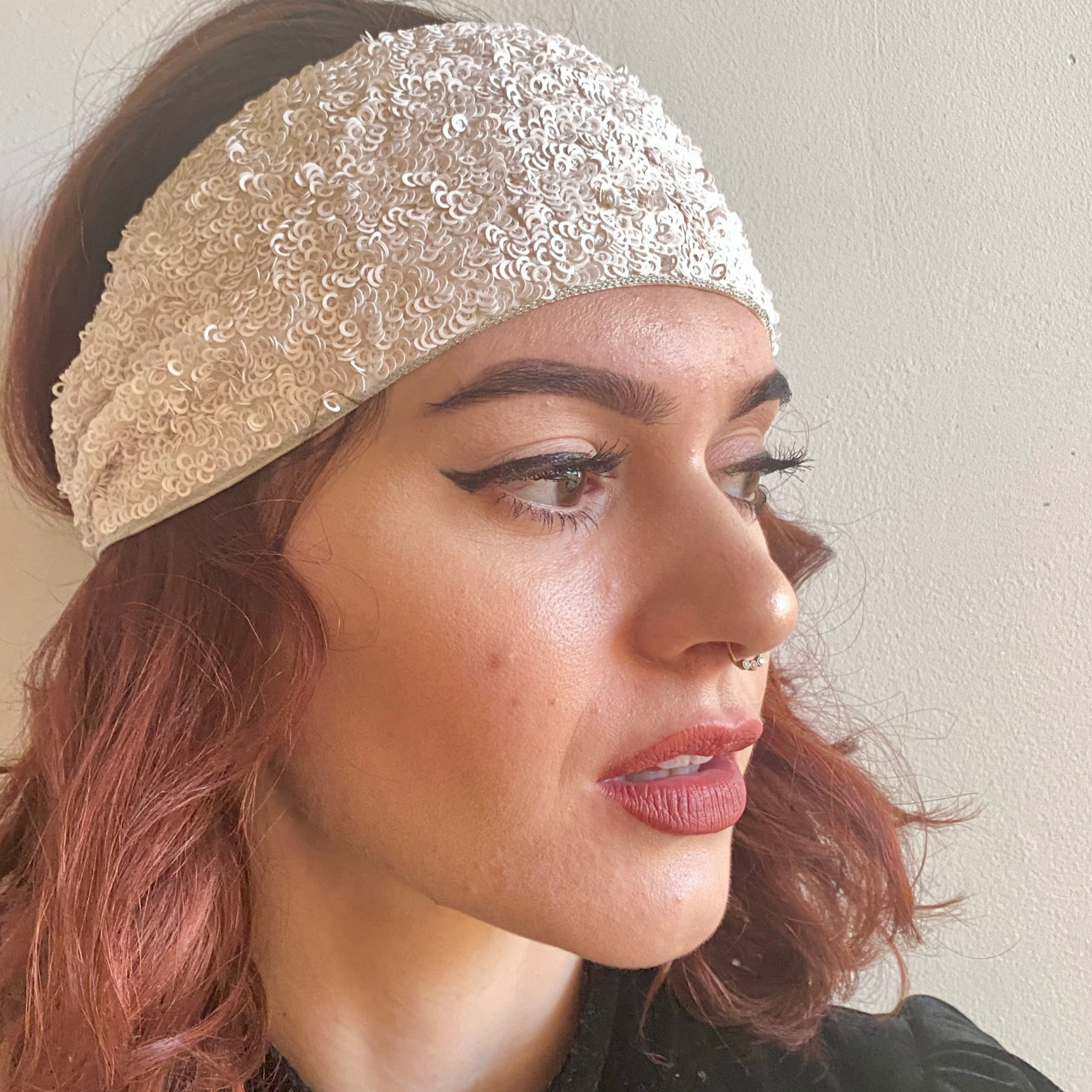 White luxury sequin embroidered headband